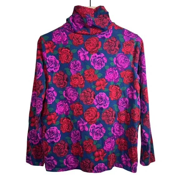 Talbots Plus 1x Classic Turtleneck Imperial Petals Cotton Floral Long Sleeve Tee - Picture 2 of 8